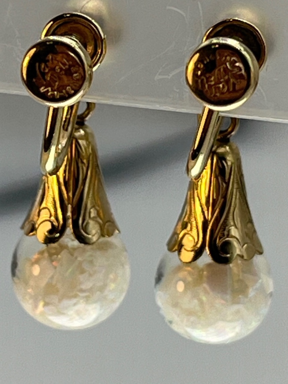 Van Dell 12K GF Floating Opal Screw Back Earrings